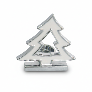 Portacandele Decorativo a Forma di Albero di Natale in Argento per Festività - Product Image 2