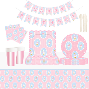 Decoración de Fiesta Temática de Animales DAMAI, Platos, Vasos y Servilletas de Papel Desechables de Color Rosa con Juego de Vajilla de Ganso para Fiesta de Bodas - Product Image 1