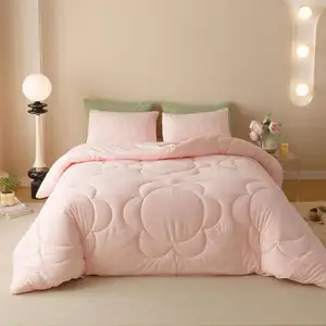 Blush Pink Bedding Comforter Set Baby Pink Plain Color Soft Breathable Comforter Women Girls