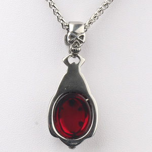 Collar con Colgante de Calavera de Acero Inoxidable con Granate Rojo Engastado en Garra, Joyería de Moda, Regalo para Mujer, Cadena de 60CM - Product Image 4