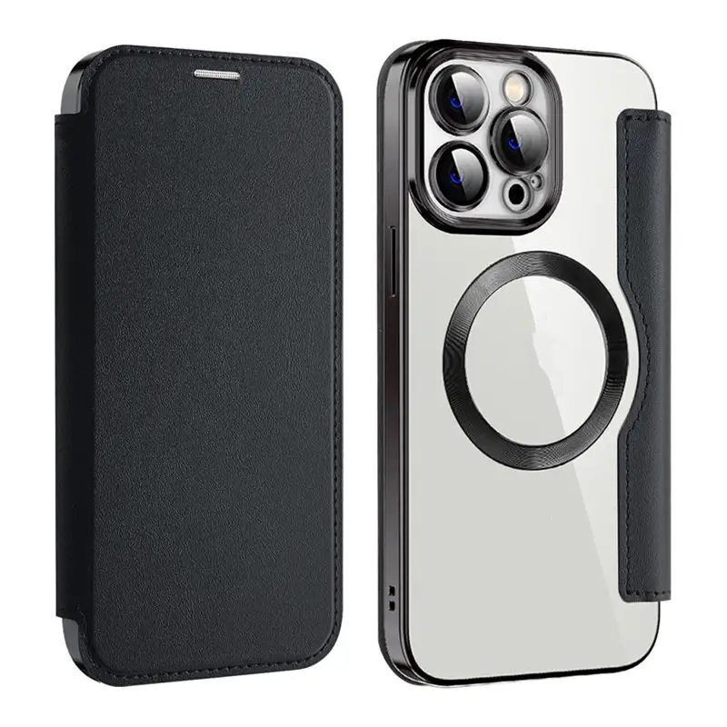 Flip Leather Magnetic Wireless Charging Telefon hülle für iPhone 15 Pro Max 13 12 11 Pro Max 14 Plus Stoß feste Karten tasche Slot Cover