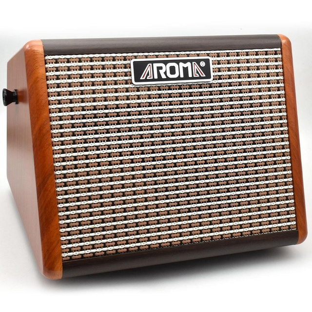 AROMA AG-15A 15W Portable Acoustic Guitar Amplifier  Rechargeable Guitar Speaker with Mic Input Reverb for Outdoor KTV