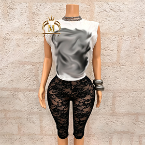 Set Estivo Sexy da <span class=keywords><strong>Donna</strong></span>, Top Stampato e Leggings in Pizzo, Completo a Due Pezzi Y2K Casual <span class=keywords><strong>Streetwear</strong></span> - Product Image 3