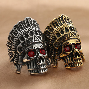 <b>Skull</b> <b>Ring</b> Red Eye Titanium Steel Men's Punk Style Geometric Skeleton Design Gift Jewelry 24039 - Product Image 1