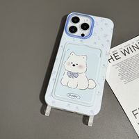 Funda para iPhone 17/16/15, 14 Pro Max, 13/12 con diseño de cachorro lindo y divertido, tarjetero y cordón.