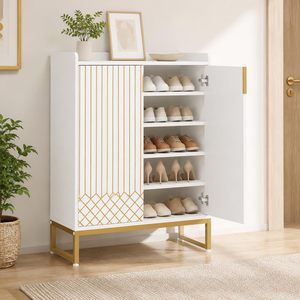 SENYU Modern <b>White</b> <b>Shoe</b> Cabinet with Gold Frame 5-Tier Freestanding Storage for Entryway Home Furniture - Product Image 1