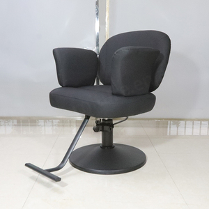 Petite chaise de salon de coiffure grise moderne Chaise de barbier rotative à base ronde en métal noir pour femme - Product Image 5