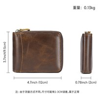 Dompet Kartu Pria Kulit Asli Vintage dengan Ritsleting Multi-Fungsi Anti-Scan Model Pendek Grosir