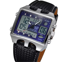 Jam Tangan Olahraga Mewah dari Bahan Paduan untuk Pria, Tahan Air, Tampilan Analog & Digital LED, Alarm Waktu Ganda, Tali Kulit
