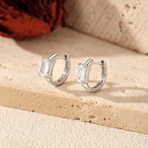 S925 Sterling Silver Rhodium Plated Trendy Elegant Emerald Cut Moissanite Claw Setting Hoop <b>Earrings</b> for Women <b>Fine</b> Jewelry - Product Image 5