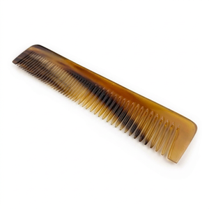 Peigne à cheveux artisanal en corne naturelle à double denture, antistatique, à dents larges et fines, pour coiffure et barbe - Product Image 1