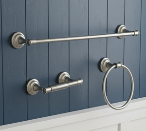 Ensemble d'accessoires de salle de bain avec porte-papier toilette et plateau en nickel plaqué, fabriqué au Vietnam, vente en gros - Product Image 1