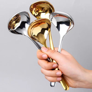 Cuillère à soupe DFU182 en acier inoxydable 304 de haute qualité, grande capacité, couleurs or et argent, 18,5 cm, 20 cm, 21 cm - Product Image 1