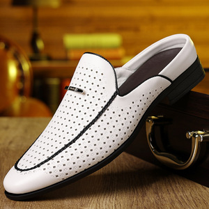 Mules de Cuero Genuino Blanco para Hombre, Punta Cerrada, Suela de Goma Transpirable, Zapatos Casuales de Verano - Product Image 1