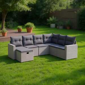 Ensemble de canapés de jardin en polyrotin gris, 7 pièces, structure en acier, mobilier d'extérieur, design contemporain - Product Image 2