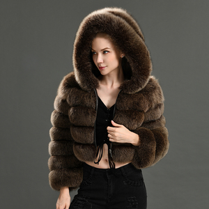 Giacca Invernale Calda in Vera <span class=keywords><strong>Pelliccia</strong></span> di Volpe, Stile Corto con Grande Cappuccio in <span class=keywords><strong>Pelliccia</strong></span>, Giacca in Vera <span class=keywords><strong>Pelliccia</strong></span> di Volpe Blu Naturale per Donna - Product Image 5