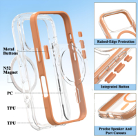 Coque de téléphone transparente 3D personnalisée avec coussin d'air et chargement sans fil, anneau magnétique N52, coque transparente pour iPhone 18 17
