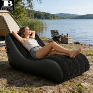 Canapé-lit gonflable noir <span class=keywords><strong>en</strong></span> forme de S, floqué, pliable, pour adulte, intérieur, balcon, <span class=keywords><strong>camping</strong></span>, plage - Product Image 3