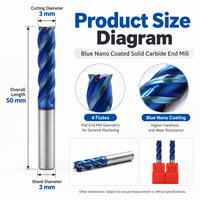 3mm Blaue Nano-beschichtete Hartmetall-Schaftfräser mit 4 Schneiden, Flachfräser, Seitenschlitzfräser für Stahl, Metall, CNC-Werkzeuge