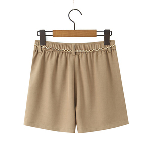<strong>Khaki</strong> Color Zipper Fly Sashes Pleated Casual Fashion Summer <strong>Shorts</strong> for <strong>Women</strong> - Product Image 2