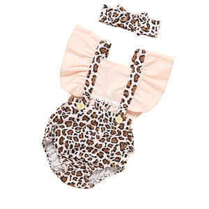 Combinaison d'été pour bébé fille, en coton, imprimé léopard, manches volantes, deux pièces - Product Image 1