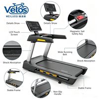 Mesin Lari Pelatihan Kardio Mewah Velos, Peralatan Gym, Layar Sentuh LCD Detak Jantung Nirkabel, TV, Treadmill untuk Penggunaan Komersial dan Rumah Tangga