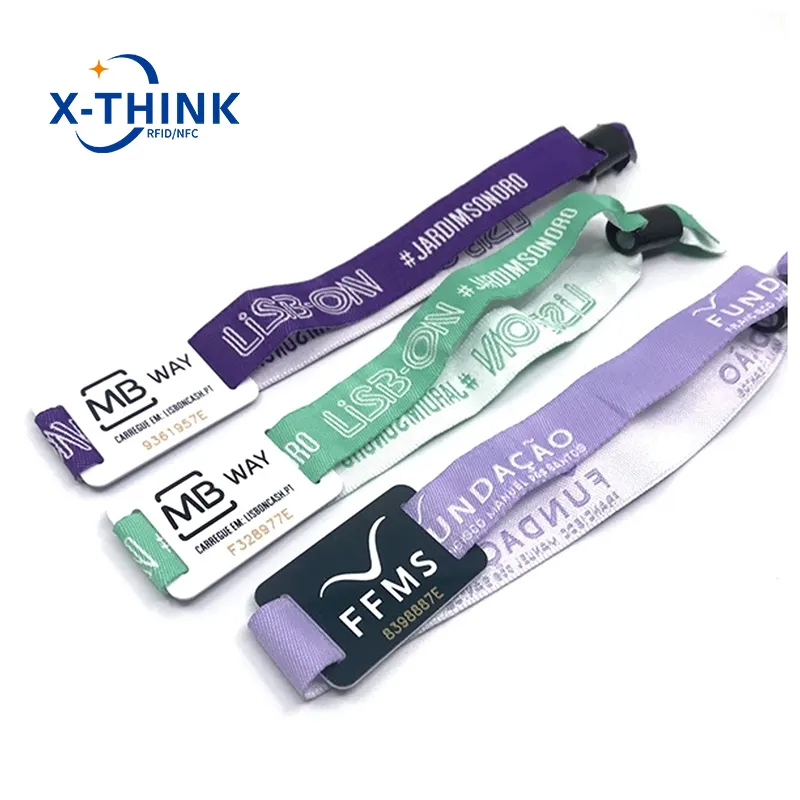 Eco-friendly fabric double side print RFID wristband disposable 13.56mhz nfc woven rfid bracelet as ticket for event