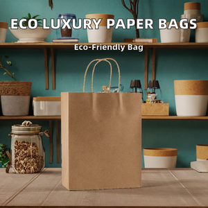 Sacs en papier écologiques de luxe recyclables avec impression offset, poignée longue, qualité alimentaire, brun et blanc - Product Image 2