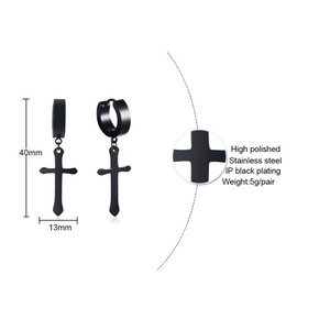 Pendientes de Aro de Acero Inoxidable con Baño de Oro de 18k y Colgante de Cruz Larga, Joyería Elegante en Oferta para Hombres y Mujeres - Product Image 2