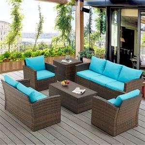 Benutzer definierte pflegeleichte 7 Stück hand gewebte PE Rattan Korb weide Gartenmöbel Terrasse Sofa Set