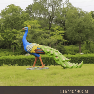 Tuinsimulatie Pauw Fiberglass Sculptuur - Huishoudelijk product Vogelornament voor huisdecoratie - Product Image 4