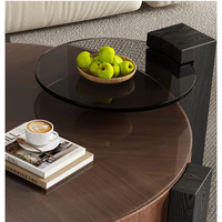 Table basse contemporaine moderne ronde en bois de pin avec tiroir de rangement trempé pour le thé pour la maison ensemble de meubles de salon