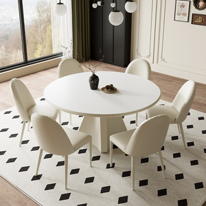 Ensemble de <span class=keywords><strong>table</strong></span> à manger en pierre frittée de style crème pour 6 personnes, design extensible flexible, mobilier de salle à manger moderne pour appartement et hôtel - Product Image 1