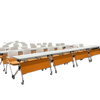 Table de formation mobile pliable à plateau rabattable, certifiée BIFMA, avec cadre en plastique, bureau de bureau, roulettes en PU, personnalisable, moderne, pour salle de formation d'hôtel
