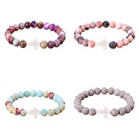 Nouveau design tendance, perles en pierre de lave naturelle, bracelet religieux unisexe avec croix de Jésus, cadeau