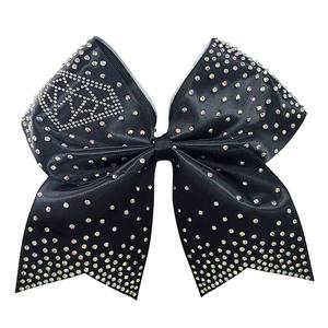 Lazo personalizado Cheer Straw Topper Lazos de pelo amarillo y azul real Lazos y cintas de porristas baratos - Product Image 4