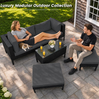 Ensemble de canapés de conversation en osier, canapé sectionnel de patio en rotin, mobilier de loisirs pour jardin et balcon extérieur