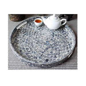 Ratán de forma ovalada de alta calidad con bandejas para servir nácar con varios colores - Product Image 6