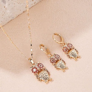 เครื่องประดับ Hd Jewelry Joyeria-Por-Mayor ขายส่งเครื่องประดับทอง 18K ประดับเพชรซิร์โคเนีย ชุดเครื่องประดับจี้รูปนกฮูกน่ารักไม่ซ้ำใคร ต่างหู สร้อยคอ สำหรับผู้หญิง - Product Image 3