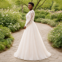 Robe de mariée grande taille, robe de bal, corset, robes de mariée avec manches, col en V, dentelle pour la mariée, sur mesure