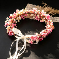Serre-tête de fleurs artificielles roses et gypsophiles, accessoire de coiffure de mariée, accessoire de photographie de mariage, lot en gros