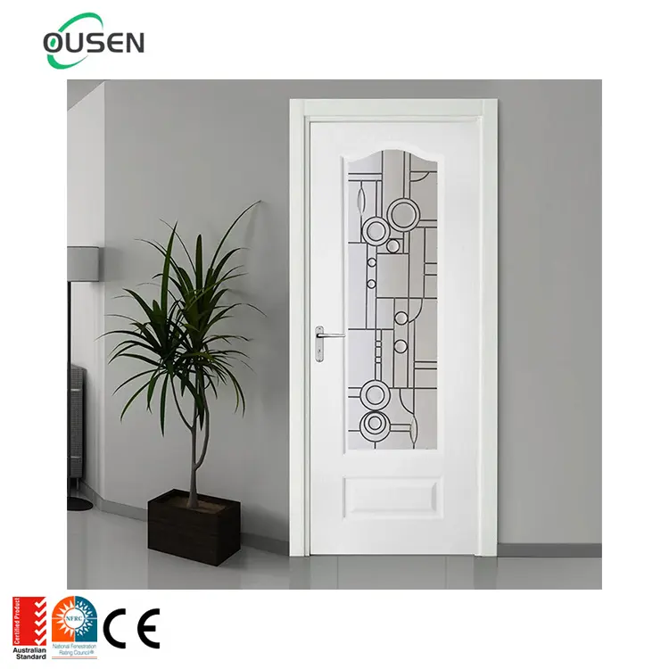 Puertas de baño interiores de PVC de cristal para oficina en casa de alta calidad hechas a medida europeas modernas para el hogar