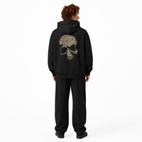 Sweat-shirt unisexe à capuche délavé noir vintage coupe oversize en coton épais style streetwear