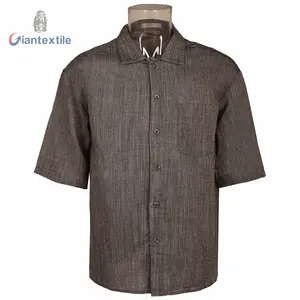 New Arrival Modern Design Popular Men's Shirt Men's Dark Gray Stripe 100%Cotton Short Sleeve Space Dyed Shirt For Men