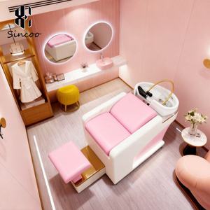 Fauteuil de lavage de cheveux de haute qualité, confortable, avec repose-pieds, rose color-block, inclinable, pour salon, avec circulation d'eau - Product Image 2