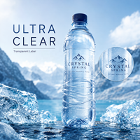Étiquettes d'eau minérale ultra-claires de haute qualité, imperméables, aspect sans étiquette, autocollants transparents sur transparent, prix d'usine en gros, 1 pièce MOQ