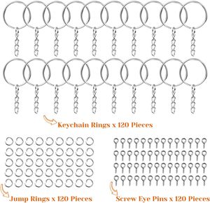 Audab Pcs Keychain Bulk Pcs Keychain <b>Rings</b> With Chain And Open Jump <b>Ring</b> With Screw Eye Pins For Crafts And Jewelry Making - Product Image 2