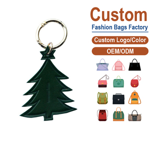 Leather Christmas Tree Keychains Embossed Merry Christmas Design Red Brown Green Gold Ring Customized <b>Holiday</b> Decor - Product Image 2