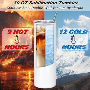 Gobelets de sublimation en vrac de 30 oz, gobelets de sublimation en acier inoxydable à double paroi isolés sous vide avec paille, vendus individuellement - Product Image 2