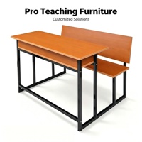 Banc et table d'école en bois, ensemble moderne pour deux élèves, avec cadre de table et chaises intégrées pour salle de classe